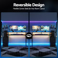 Artiss 145cm L Shaped Gaming Desk LED Lights Power Outlets