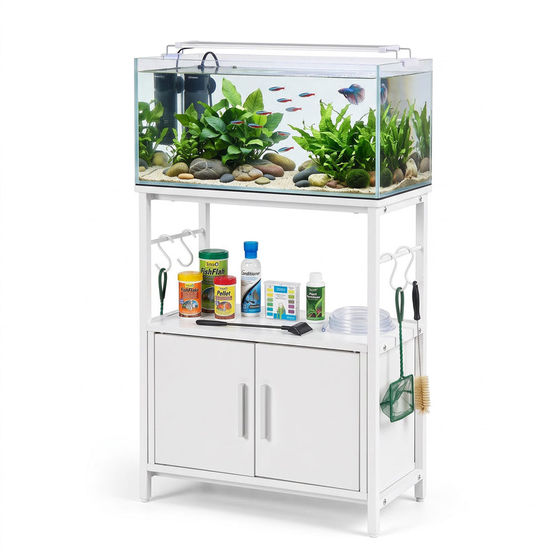 Artiss 20 Gallon Fish Tank Stand 3-Tier Aquarium Stand with Storage Cabinet and Open Shelf White
