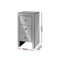Artiss Bedside Table 3 Drawer Mirrored Glass Grey