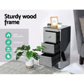 Artiss Bedside Table 3 Drawer Mirrored Glass Grey
