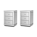 Artiss Bedside Table 3 Drawer Mirrored Glass Silver Set of 2