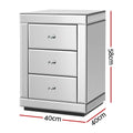 Artiss Bedside Table 3 Drawer Mirrored Glass Silver Set of 2