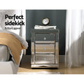 Artiss Bedside Table 3 Drawer Mirrored Glass Silver Set of 2
