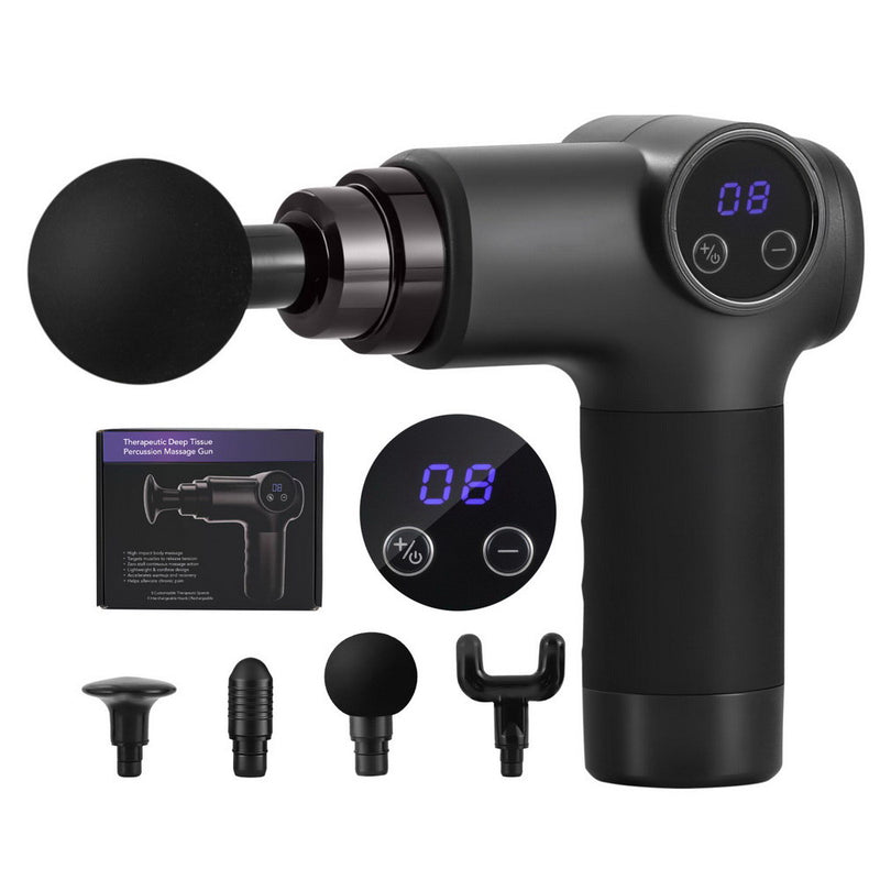 Everfit Massage Gun 8 Speed 4 Heads Vibration Muscle Massager Black