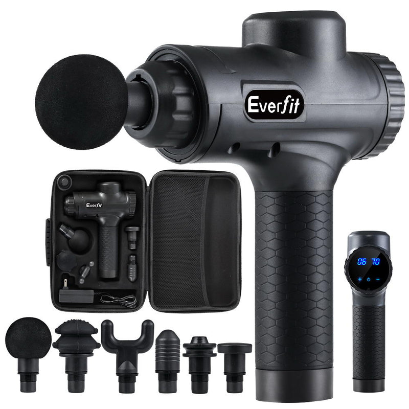 Everfit Massage Gun 30 Speed 6 Heads Black Muscle Massager