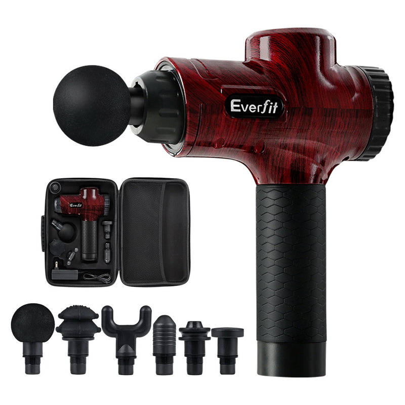 Everfit Massage Gun 30 Speed 6 Heads Vibration Muscle Massager Red
