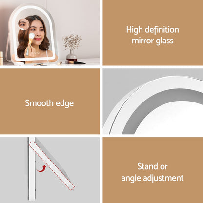 Embellir Makeup Mirror 35x45cm Dressing Vanity LED Stripe Light with 5x Magnification Rotation White Arch