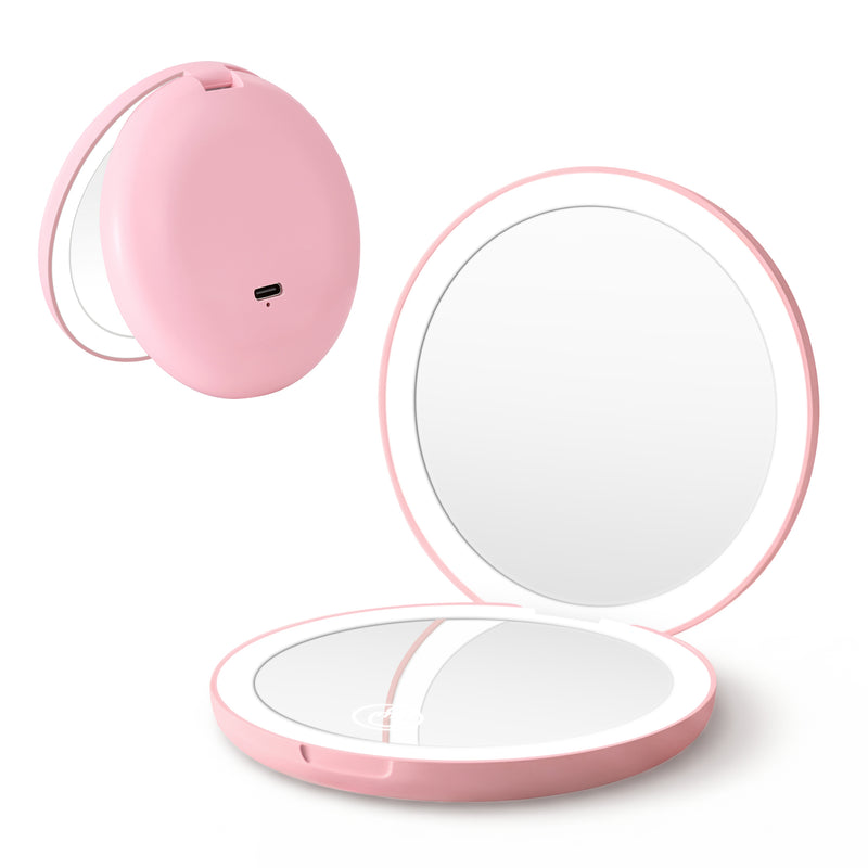 Embellir LED Compact Mirror 1x 10x Magnification Round Pink Travel