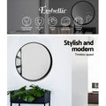 Embellir 50cm Round Black Wall Mirror Makeup Bathroom Frame