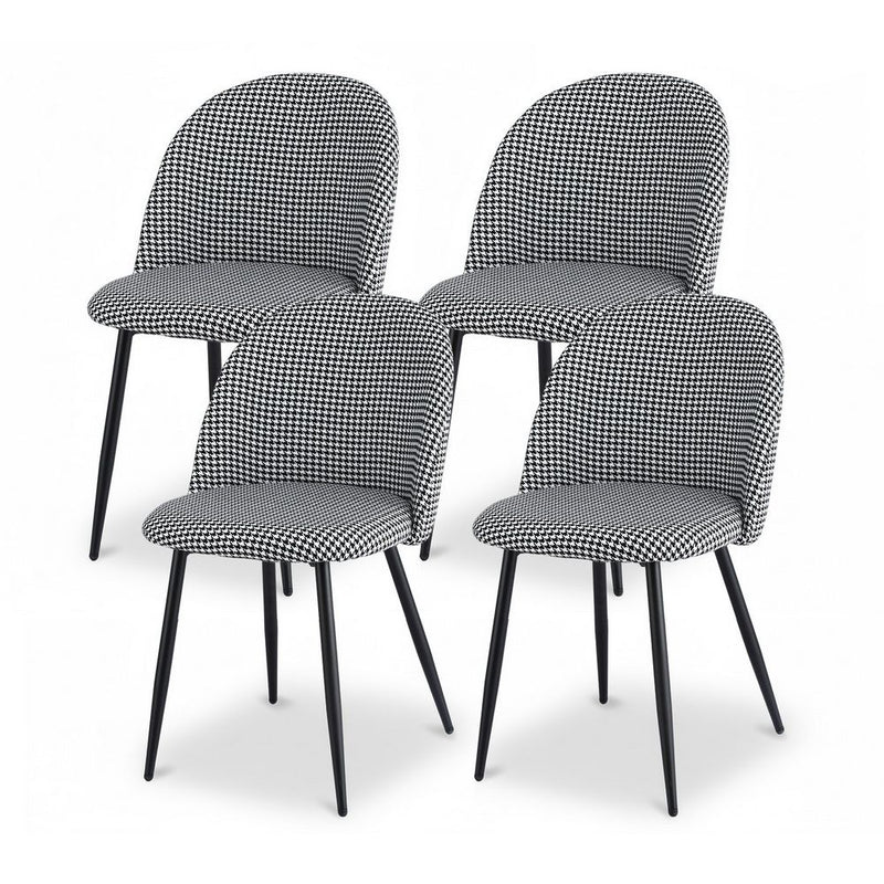 Artiss Dining Chairs Set 4 Linen Houndstooth Curved