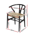 Artiss Dining Chair Wooden Rattan Wishbone Black