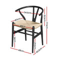 Artiss Dining Chairs 2x Wooden Rattan Wishbone Black