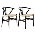 Artiss Dining Chairs 2x Wooden Rattan Wishbone Black