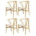 Artiss Dining Chairs x4 Wooden Rattan Seat Wishbone Back