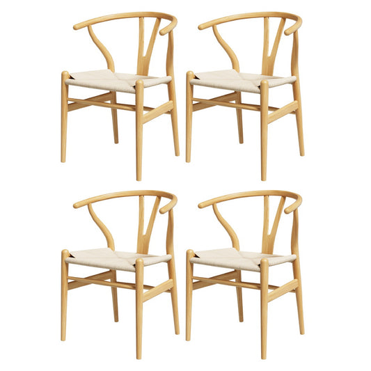 Artiss Dining Chairs x4 Wooden Rattan Seat Wishbone Back