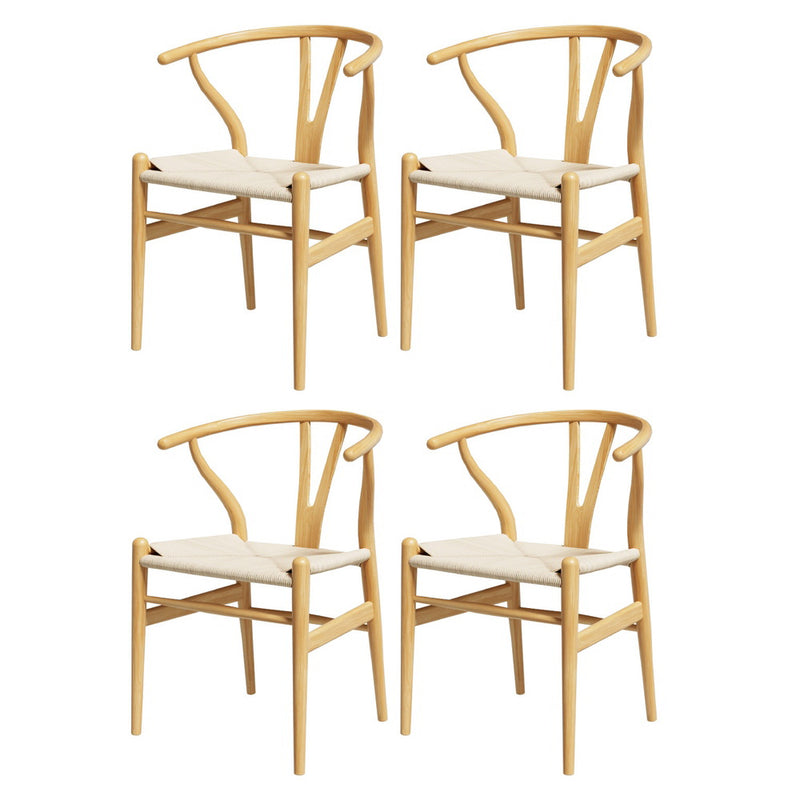 Artiss Dining Chairs x4 Wooden Rattan Seat Wishbone Back