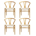 Artiss Dining Chairs x4 Wooden Rattan Seat Wishbone Back