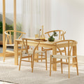 Artiss Dining Chairs x4 Wooden Rattan Seat Wishbone Back