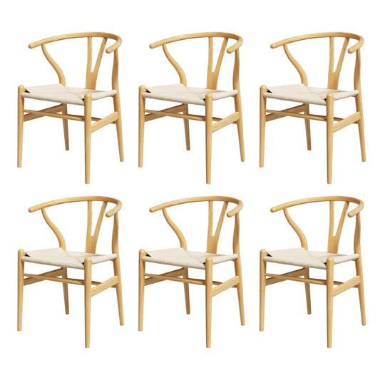 Artiss Dining Chairs x6 Wooden Rattan Seat Wishbone Back