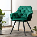 Artiss Dining Chairs Set of 2 Velvet Tufted Green Armchair