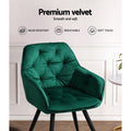 Artiss Dining Chairs Set of 2 Velvet Tufted Green Armchair