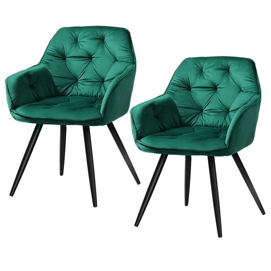 Artiss Dining Chairs Set of 2 Velvet Tufted Green Armchair