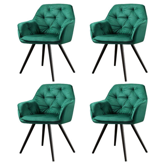 Artiss Dining Chair Set 4 Velvet Diamond Tufted Green Armchair