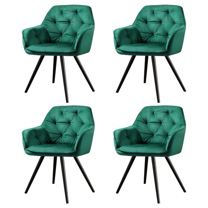 Artiss Dining Chair Set 4 Velvet Diamond Tufted Green Armchair