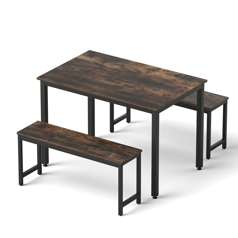 Artiss Dining Table Chairs Set 3PC Metal Kitchen Dark Walnut