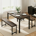 Artiss Dining Table Chairs Set 3PC Metal Kitchen Dark Walnut