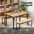 Artiss Dining Table Chairs Set 3PCS Metal Natural Oak Kitchen Desk