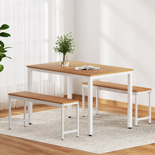 Artiss Dining Table Chair Set 3PC Metal Kitchen Furniture Bench