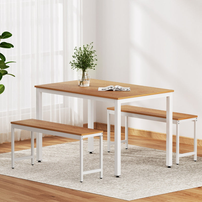 Artiss Dining Table Chair Set 3PC Metal Kitchen Furniture Bench