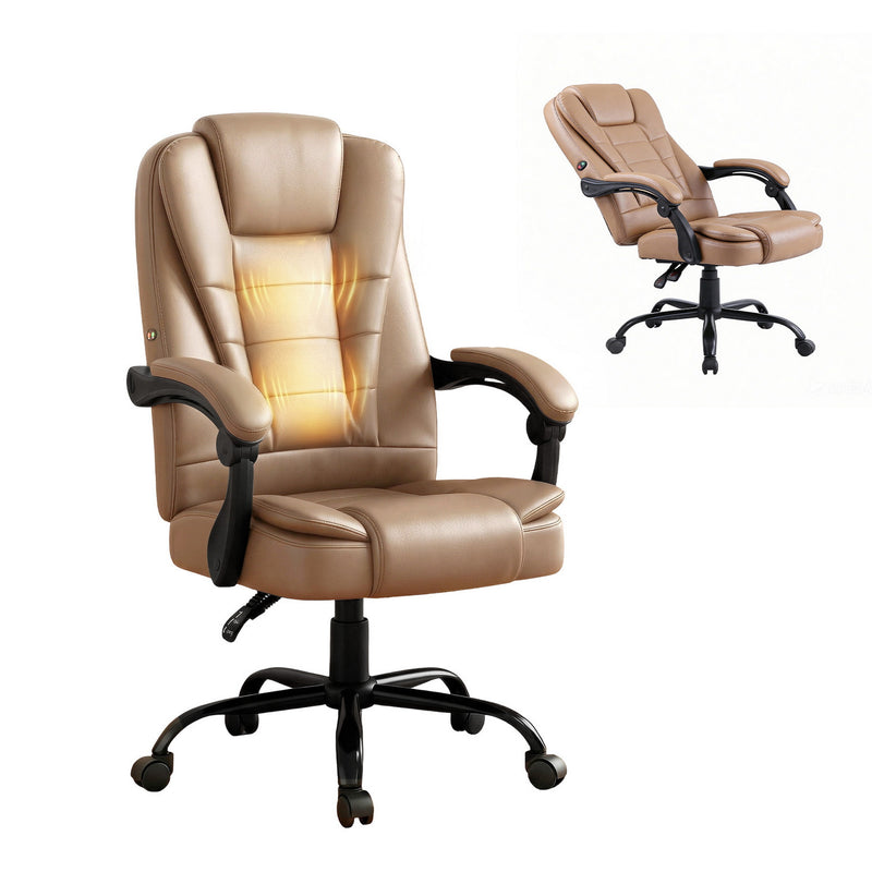 Artiss Massage Office Chair Executive Gaming Brown PU Leather