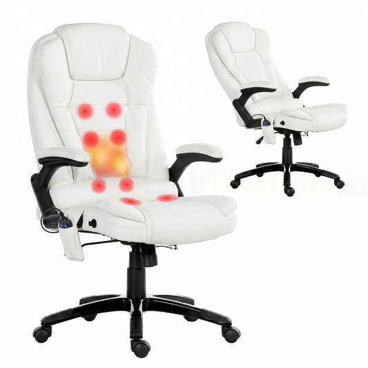Artiss Massage Office Chair 8 Point Heated Recliner White PU
