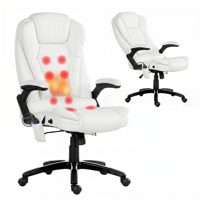 Artiss Massage Office Chair 8 Point Heated Recliner White PU