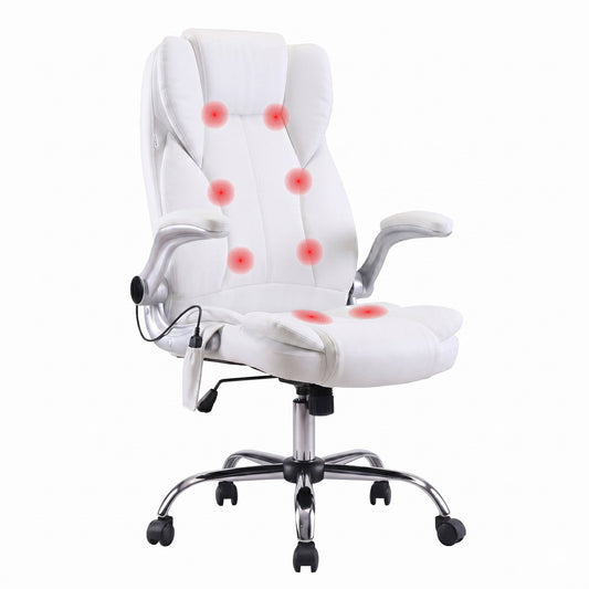 Artiss 8 Point Massage Office Chair White PU Leather