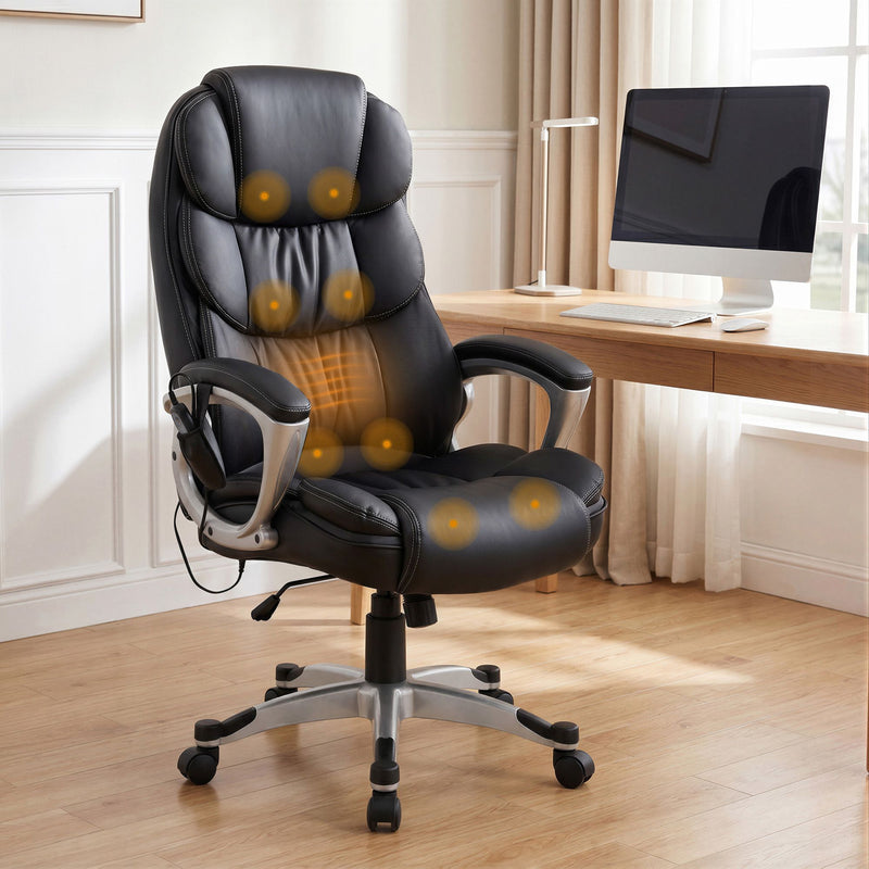 Artiss Massage Office Chair 8 Point Computer Chairs Heated Seat PU Leather Black