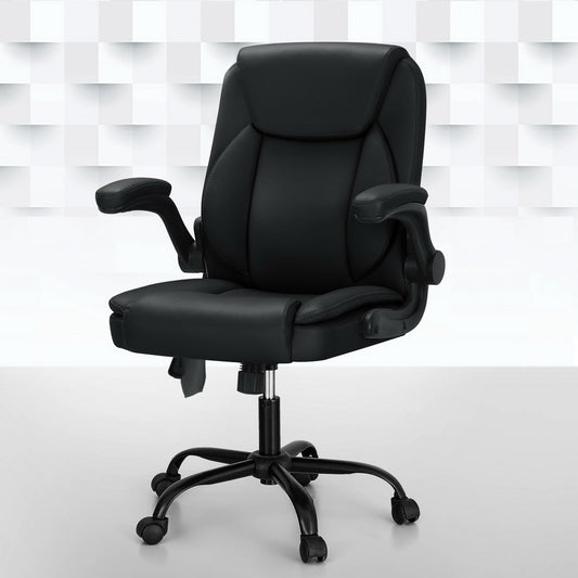 Artiss Massage Office Chair 2 Point Mid Back Leather Black