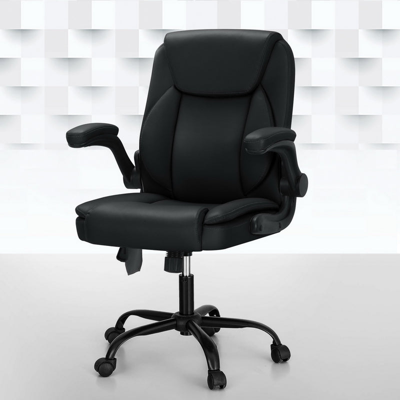 Artiss Massage Office Chair 2 Point Mid Back Leather Black