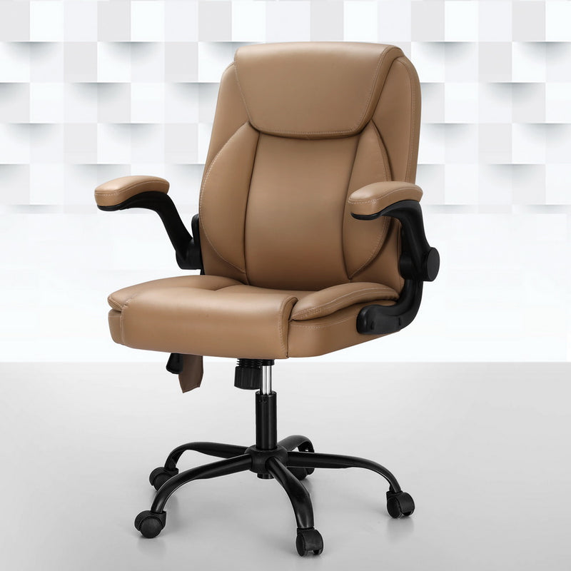 Artiss 2 Point Massage Office Chair Mid Back Leather Brown