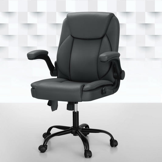 Artiss 2 Point Massage Office Chair Leather Grey Mid Back