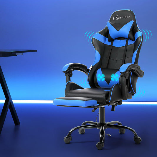 Artiss Gaming Office Chair 2 Point Massage Blue Footrest