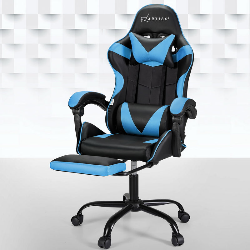 Artiss Gaming Office Chair Massage 2 Point Footrest Cyan Blue