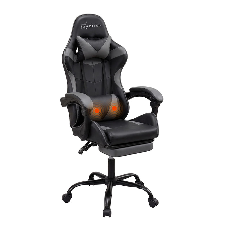 Artiss 2 Point Massage Gaming Office Chair Footrest Grey