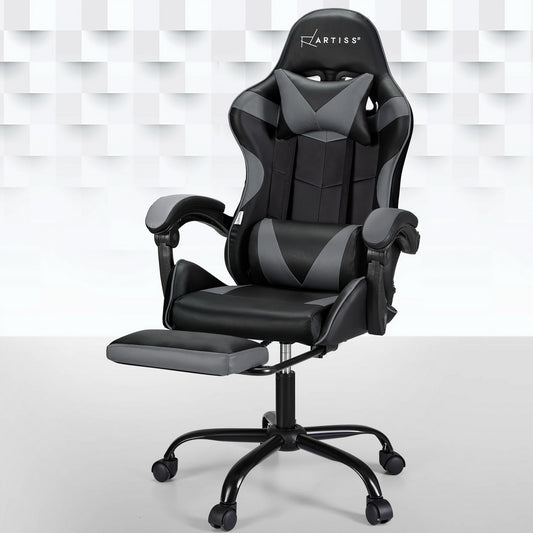 Artiss Gaming Office Chair 2 Point Massage Footrest Grey