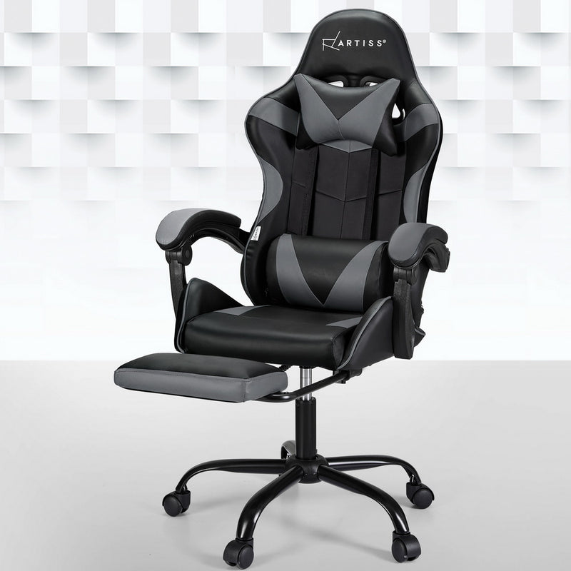 Artiss Gaming Office Chair 2 Point Massage Footrest Grey