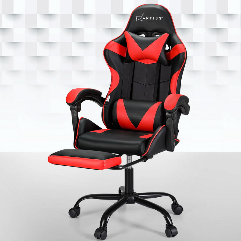Artiss Massage Gaming Office Chair 2 Point Red Footrest