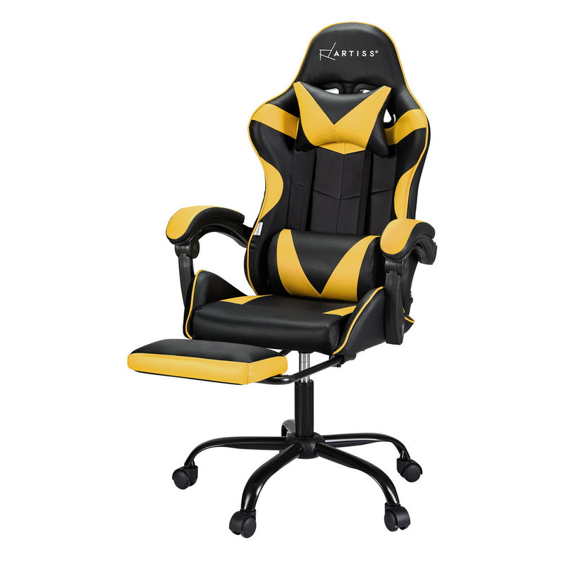 Artiss Gaming Office Chair 2 Point Massage Yellow Footrest