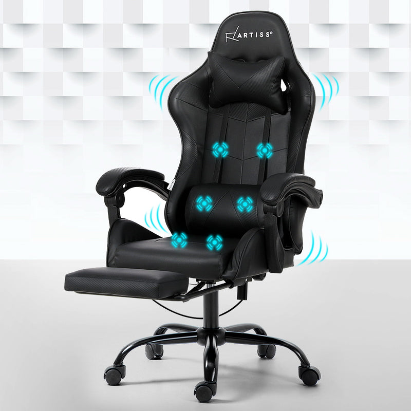Artiss Gaming Office Chair 6 Point Massage Black Footrest